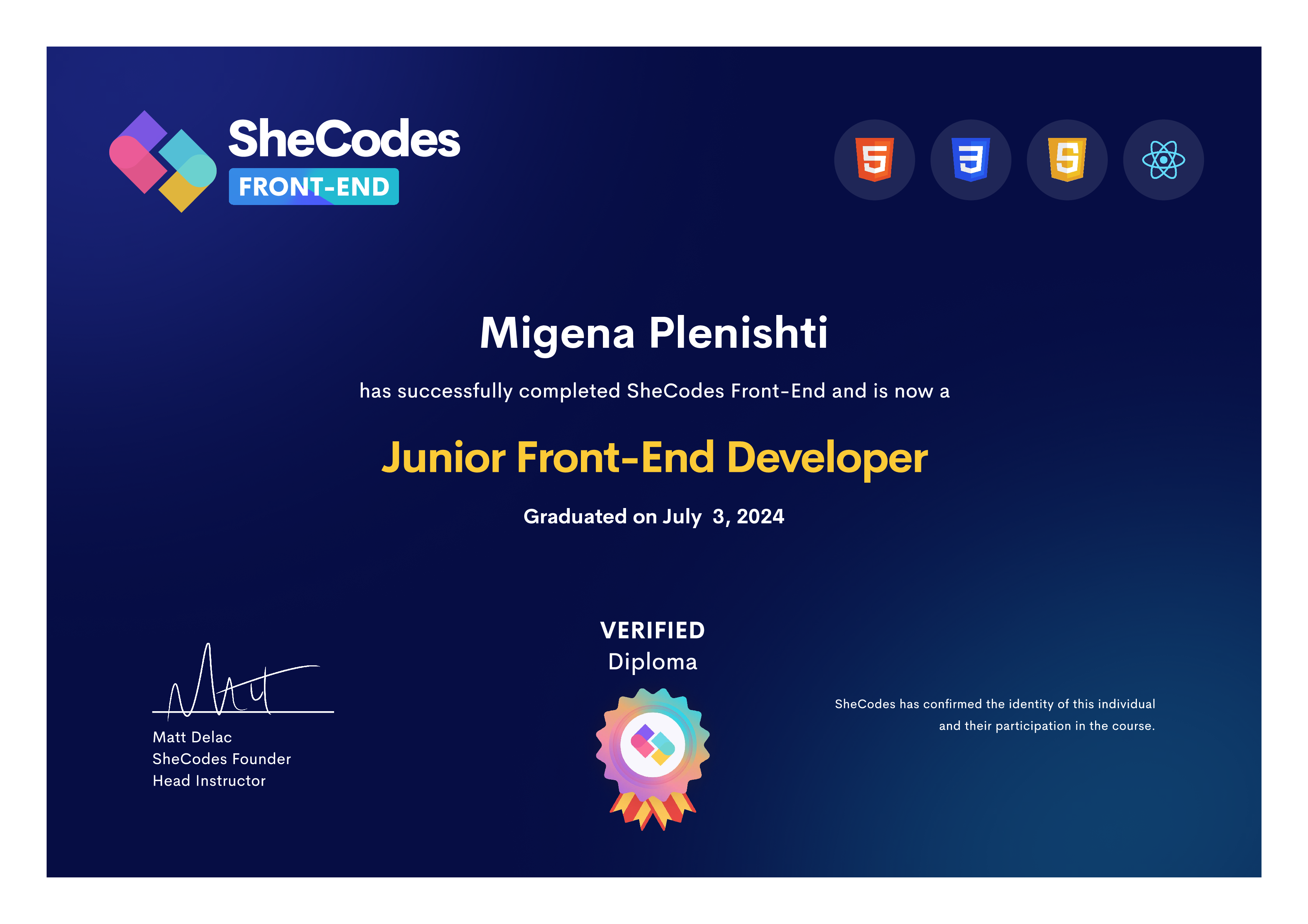 SheCodes - Junior Front-End Web Developer - Migena Plenishti