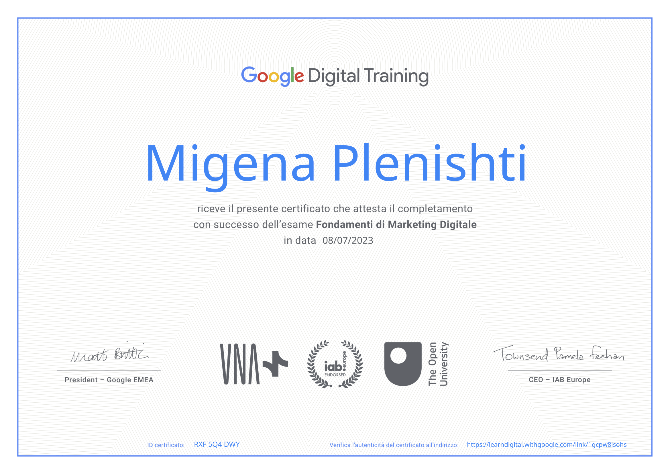 Google Digital Marketing - Migena Plenishti