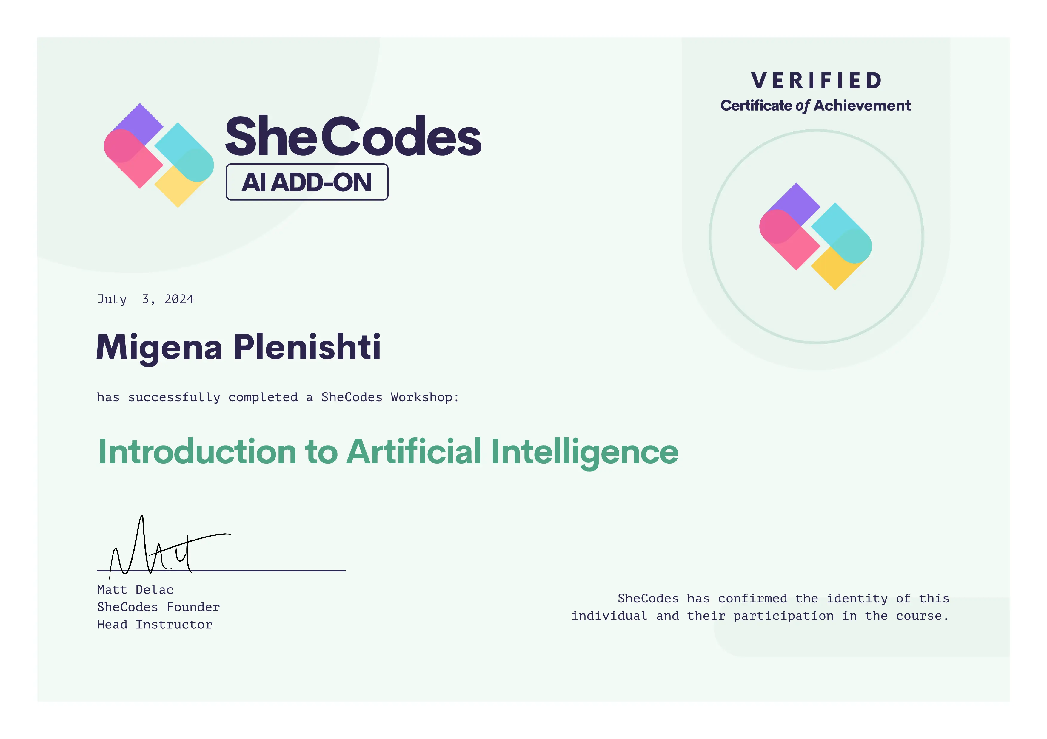 SheCodes AI - Migena Plenishti