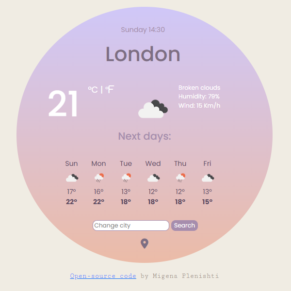 Weather App coded by Migena Plenishti